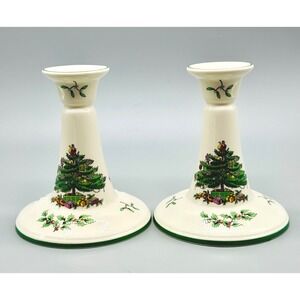 Spode Taper Candlestick Holder Christmas Tree S3324 S 5.5 inch Set of 2 England